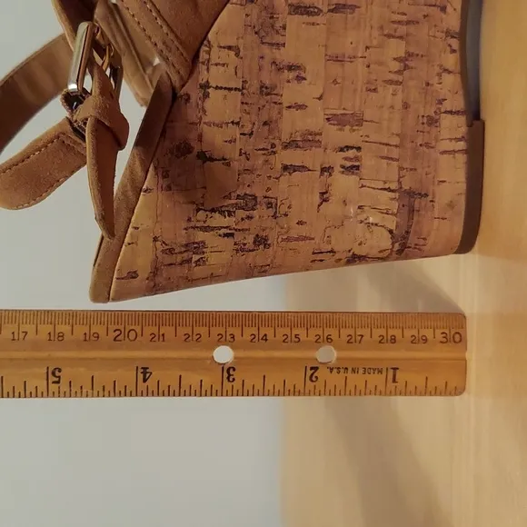 Franco Sarto Shea Faux Suede Cork Platform Wedge Sandals Size 10 Tan Nude