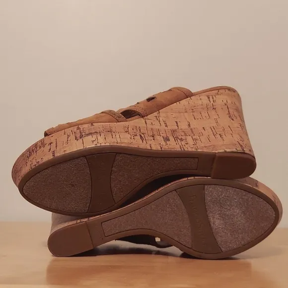 Franco Sarto Shea Faux Suede Cork Platform Wedge Sandals Size 10 Tan Nude