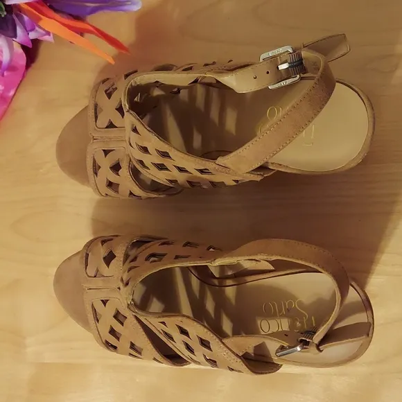 Franco Sarto Shea Faux Suede Cork Platform Wedge Sandals Size 10 Tan Nude