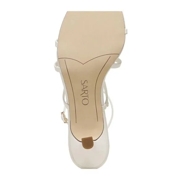 Franco Sarto Womens White Leather Rhinestones Kitten Heel Sandals Sz 7.5 NIB