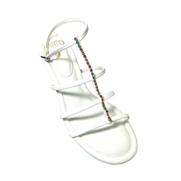 Franco Sarto Womens White Leather Rhinestones Kitten Heel Sandals Sz 7.5 NIB