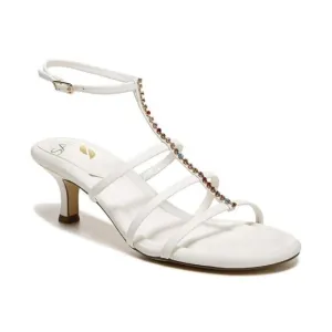 Franco Sarto Womens White Leather Rhinestones Kitten Heel Sandals Sz 7.5 NIB