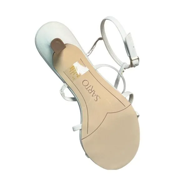 Franco Sarto Womens White Leather Rhinestones Kitten Heel Sandals Sz 8.5 NIB