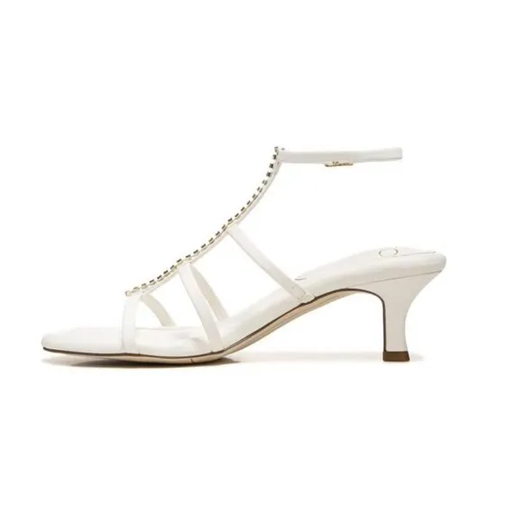 Franco Sarto Womens White Leather Rhinestones Kitten Heel Sandals Sz 8.5 NIB
