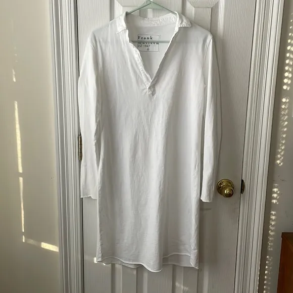 Frank &amp; Eileen Nicole Popover Henley Collared Polo Cotton Dress White Size Small