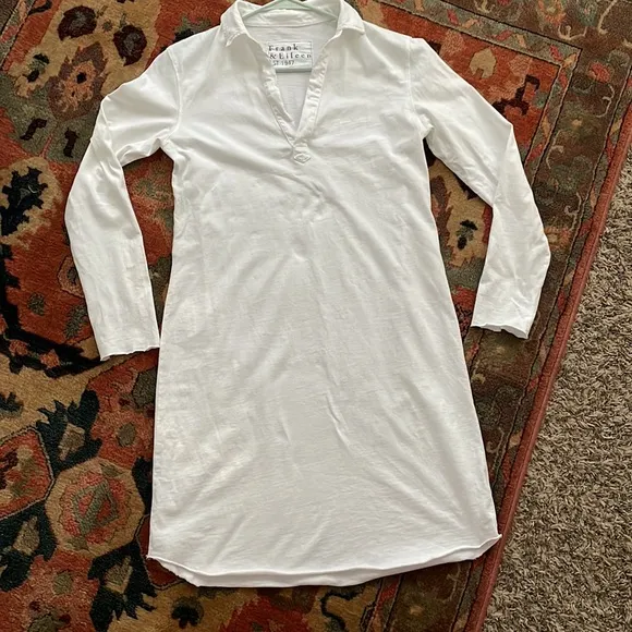 Frank &amp; Eileen Nicole Popover Henley Collared Polo Cotton Dress White Size Small