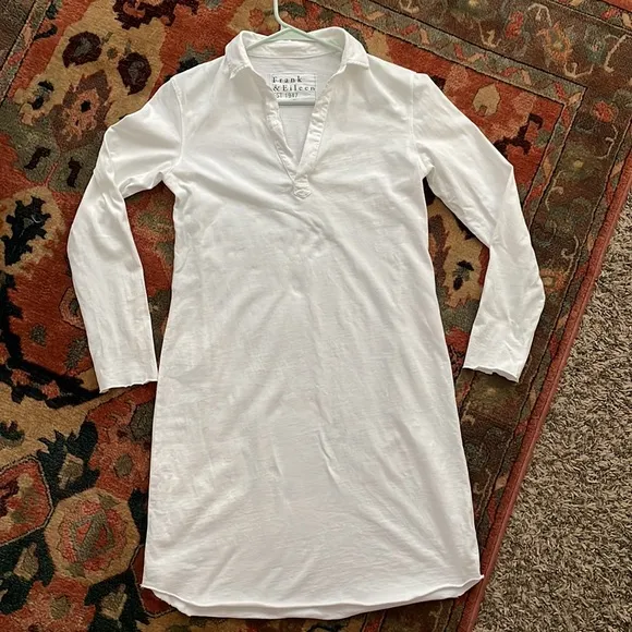 Frank &amp; Eileen Nicole Popover Henley Collared Polo Cotton Dress White Size Small