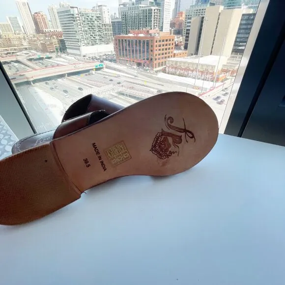 Free People Abilene Tan Leather Toe Loop Boho Sandals Size 39.5 US 9.5