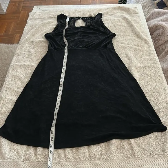 Free People Black Lady Jane Slinky stretch dress with open back lace trim.