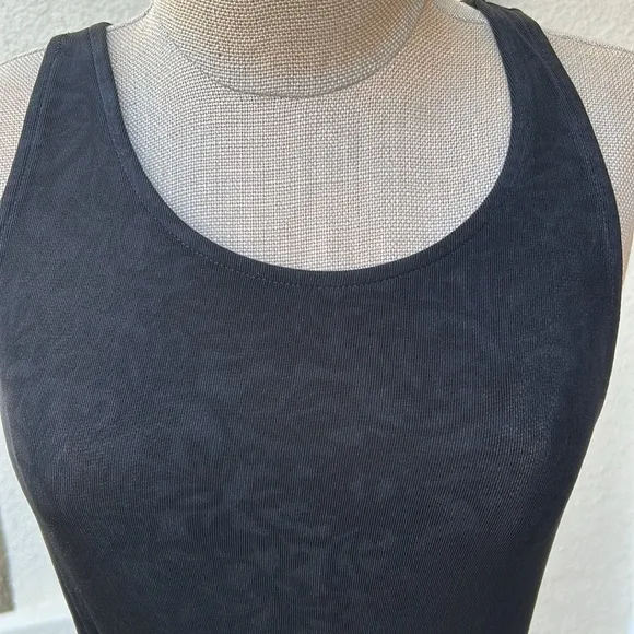 Free People Black Lady Jane Slinky stretch dress with open back lace trim.