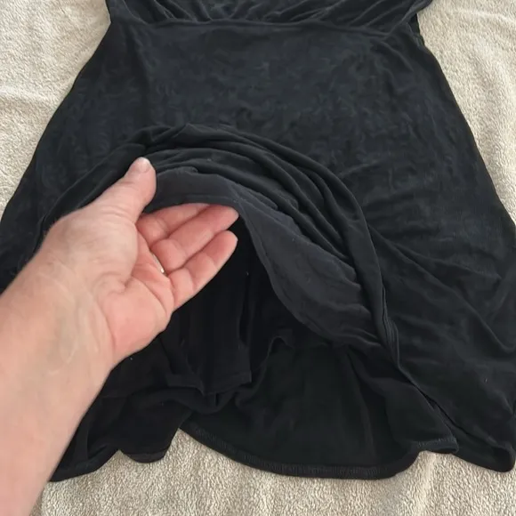 Free People Black Lady Jane Slinky stretch dress with open back lace trim.