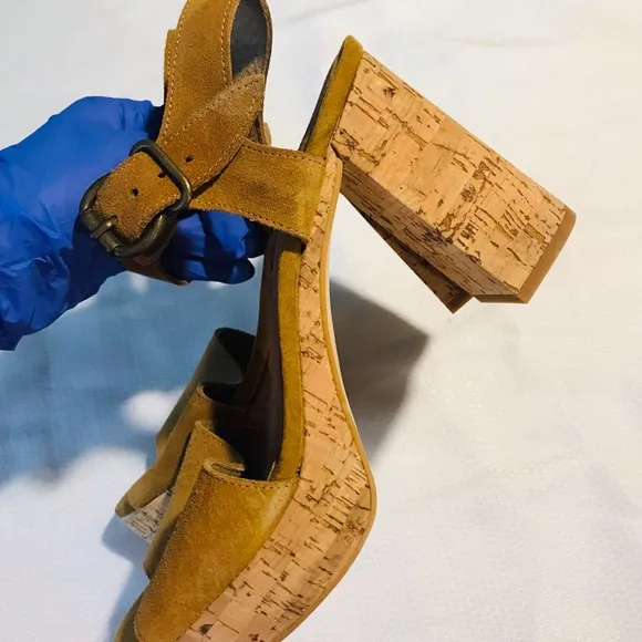 Free People Brooke Platform Tan Suede Leather Cork Sandals
