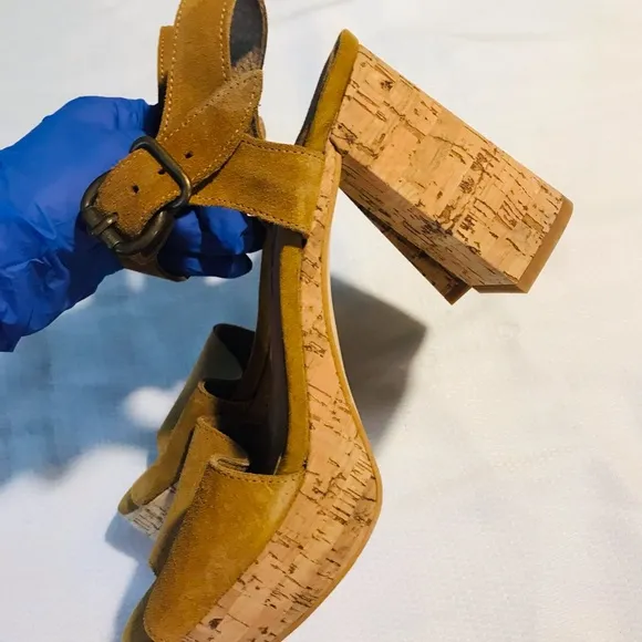 Free People Brooke Platform Tan Suede Leather Cork Sandals