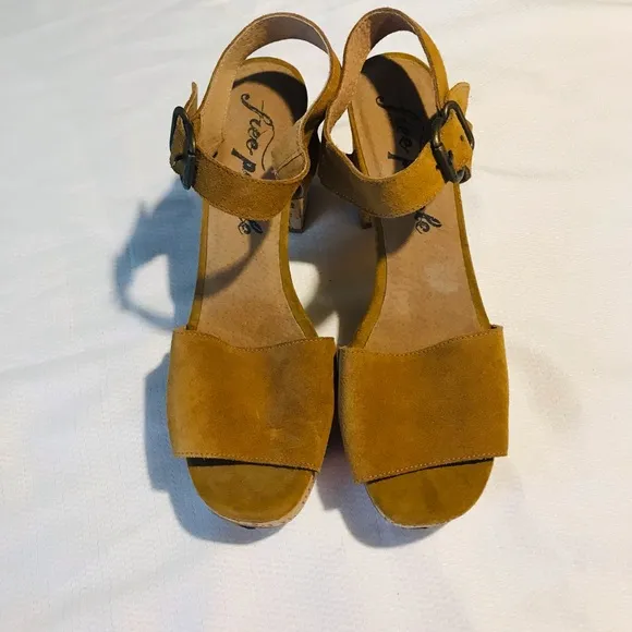 Free People Brooke Platform Tan Suede Leather Cork Sandals