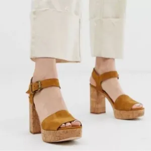 Free People Brooke Platform Tan Suede Leather Cork Sandals