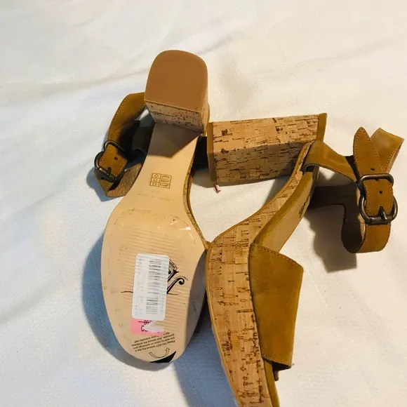 Free People Brooke Platform Tan Suede Leather Cork Sandals