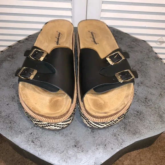 FREE PEOPLE CARAVELLE PLATFORM SLIDE SANDALS IN BLACK BUCKLE SIZE
