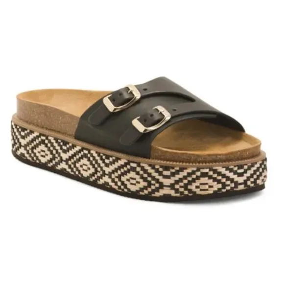 FREE PEOPLE CARAVELLE PLATFORM SLIDE SANDALS IN BLACK BUCKLE SIZE