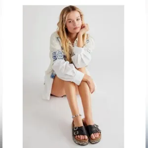 FREE PEOPLE CARAVELLE PLATFORM SLIDE SANDALS IN BLACK BUCKLE SIZE
