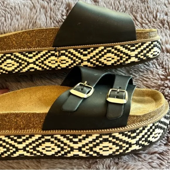 FREE PEOPLE CARAVELLE PLATFORM SLIDE SANDALS IN BLACK BUCKLE SIZE