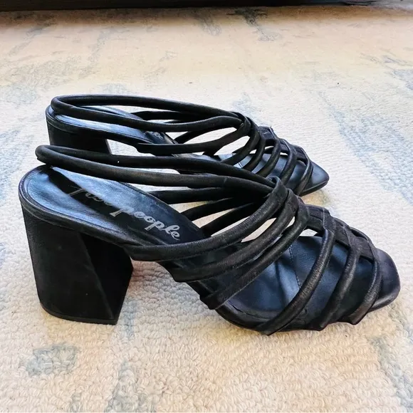 FREE PEOPLE Colette Cinched Heeled Sandal in Black SIZE 10 EUC