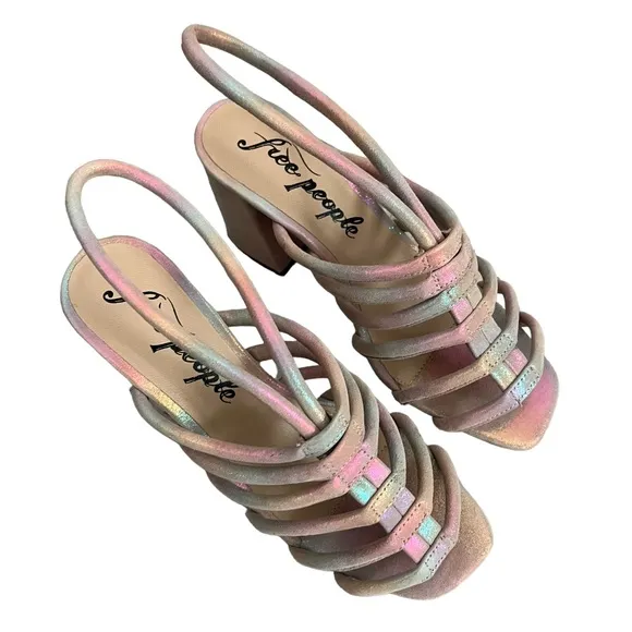 Free People Colette Clinched Heel Sandals Rainbow Metallic Size 37.5 New w/Tag