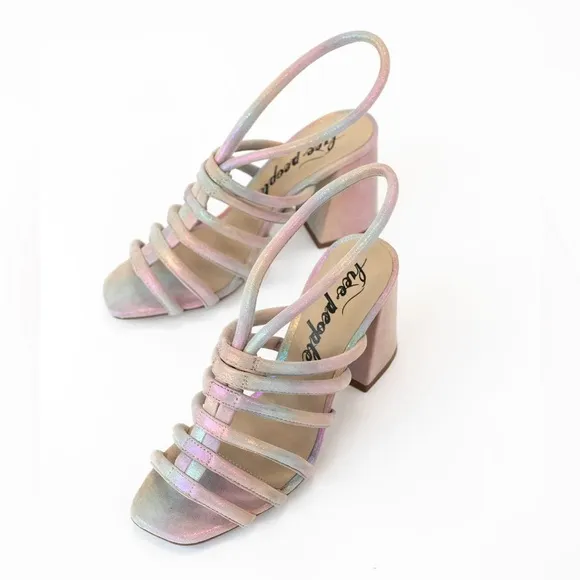 Free People Colette Clinched Heel Sandals Rainbow Metallic Size 37.5 New w/Tag
