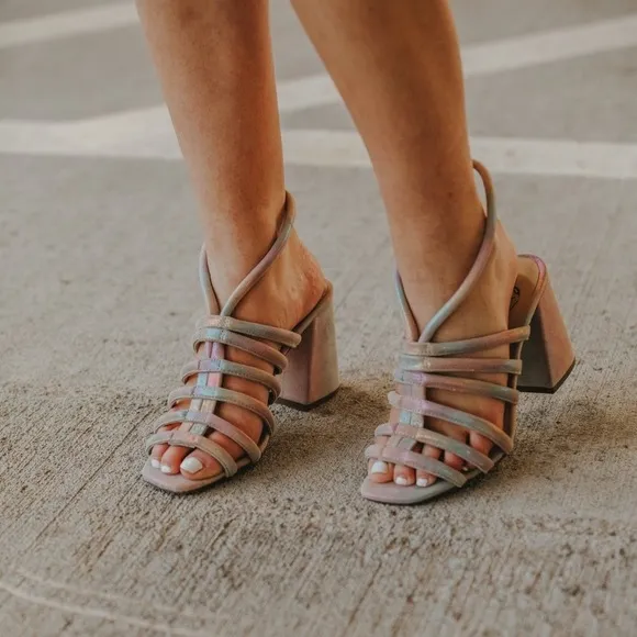 Free People Colette Clinched Heel Sandals Rainbow Metallic Size 37.5 New w/Tag