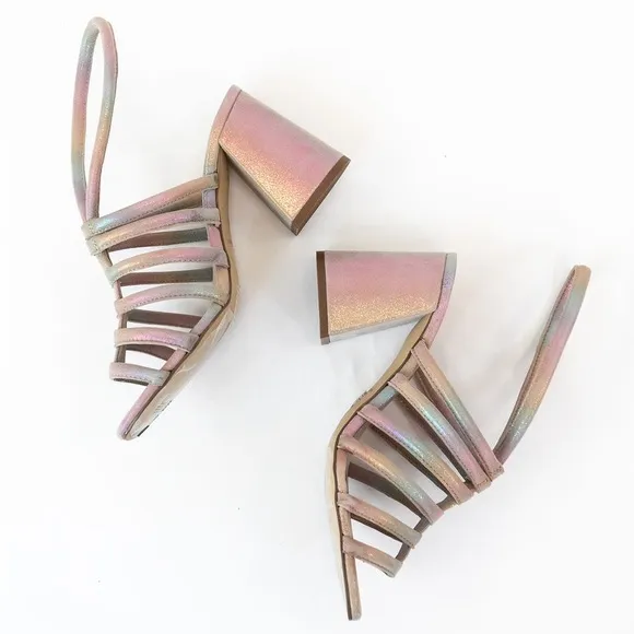 Free People Colette Clinched Heel Sandals Rainbow Metallic Size 37.5 New w/Tag