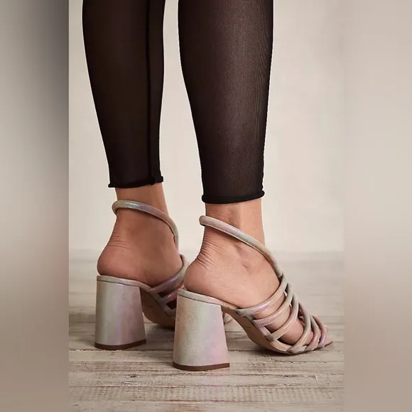 Free People Colette Clinched Heel Sandals Rainbow Metallic Size 37.5 New w/Tag