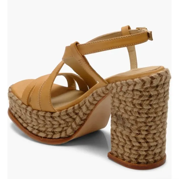 Free people farm jute leather platform tan sandals size 10 new in box natural
