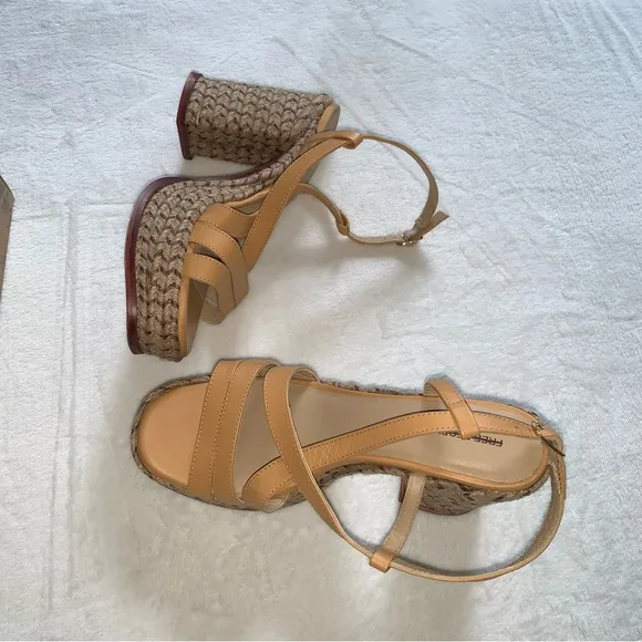 Free people farm jute leather platform tan sandals size 10 new in box natural
