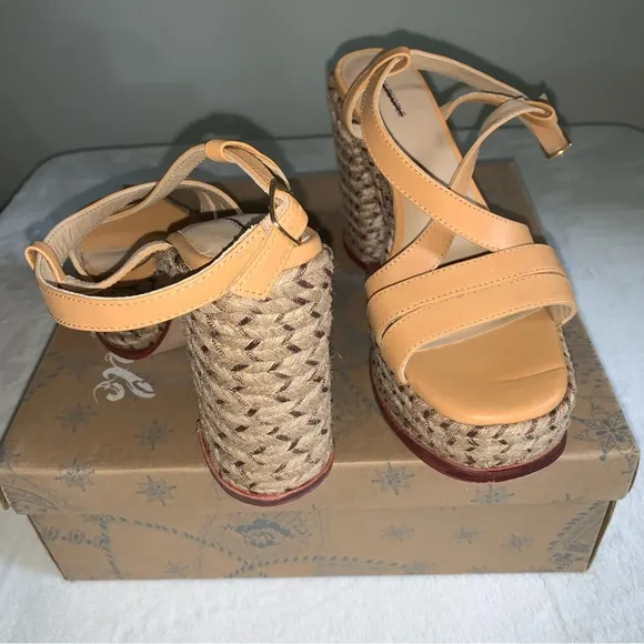 Free people farm jute leather platform tan sandals size 10 new in box natural