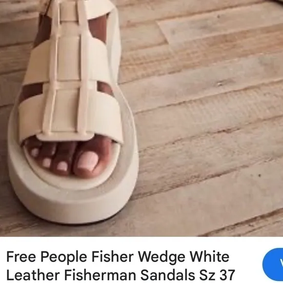 Free People Fisher Wedge off White Leather Fisherman Sandals Sz 39