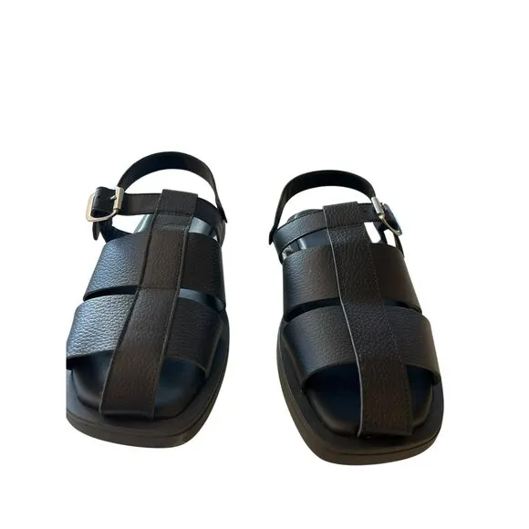 Free People Flora Black Leather Fisherman Sandals Size 11 NEW