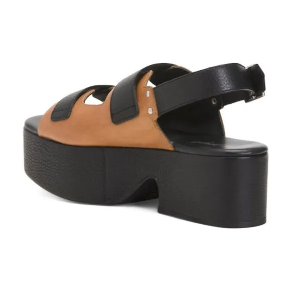 Free People Follow your Own Path Platform Leather Sandals in Black/Tan