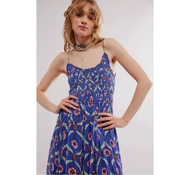 Free People FP One Ciella Maxi Dress Blue Small NWT Bohemian Fairy Floral Spring