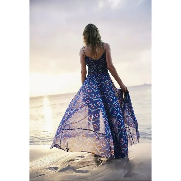 Free People FP One Ciella Maxi Dress Blue Small NWT Bohemian Fairy Floral Spring