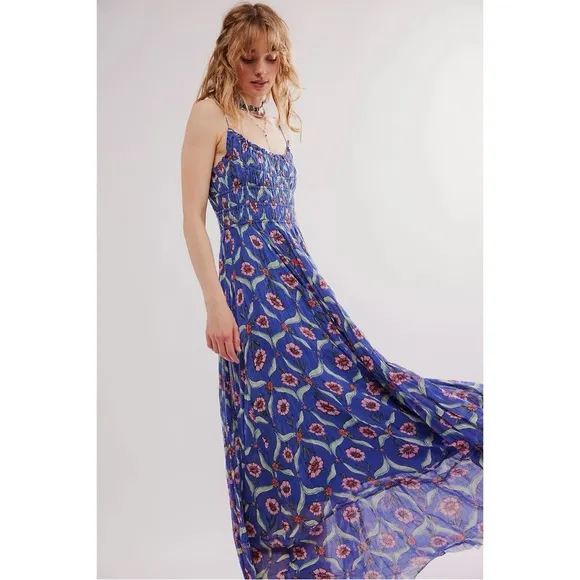 Free People FP One Ciella Maxi Dress Blue Small NWT Bohemian Fairy Floral Spring