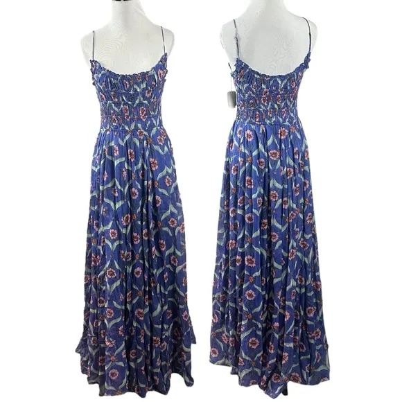 Free People FP One Ciella Maxi Dress Blue Small NWT Bohemian Fairy Floral Spring