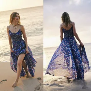 Free People FP One Ciella Maxi Dress Blue Small NWT Bohemian Fairy Floral Spring