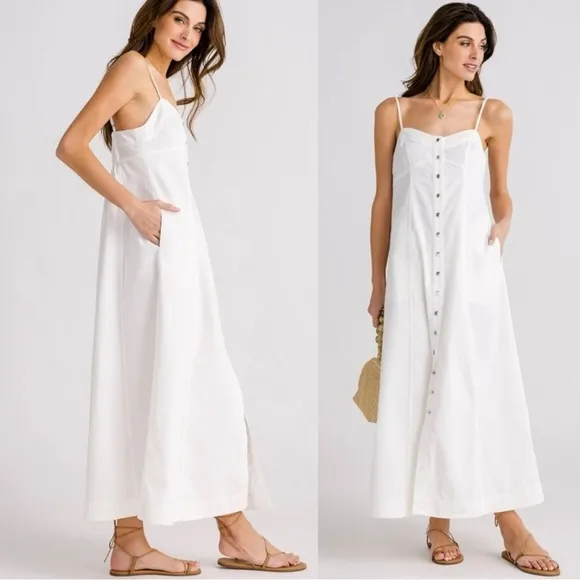 Free People Just Jill Denim Maxi Dress White Ivory Medium NWT Western Bohemian