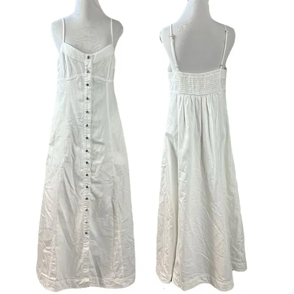 Free People Just Jill Denim Maxi Dress White Ivory Medium NWT Western Bohemian