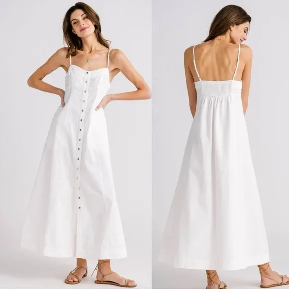Free People Just Jill Denim Maxi Dress White Ivory Medium NWT Western Bohemian