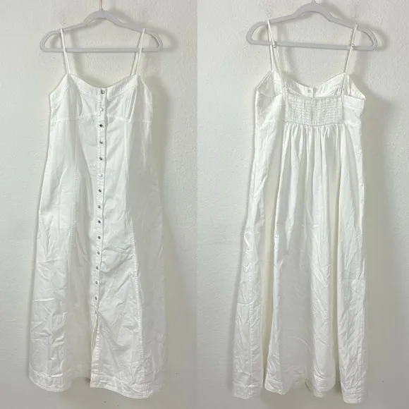 Free People Just Jill Denim Maxi Dress White Ivory Medium NWT Western Bohemian