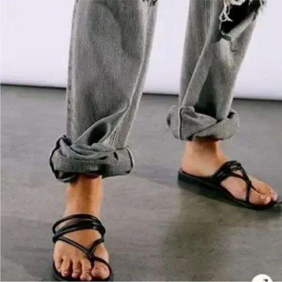 Free People Kayla Soft Strappy Sandals Flats Black Leather US 7.5