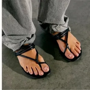 Free People Kayla Soft Strappy Sandals Flats Black Leather US 7.5