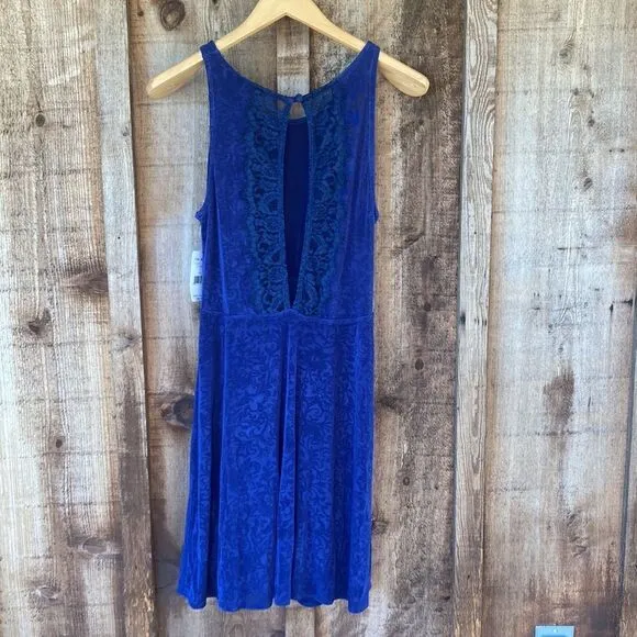 Free People Lady Jane Lace Cutout Jacquard Sleeveless Stretch Mini Skater Dress