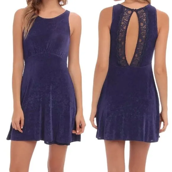 Free People Lady Jane Lace Cutout Jacquard Sleeveless Stretch Mini Skater Dress