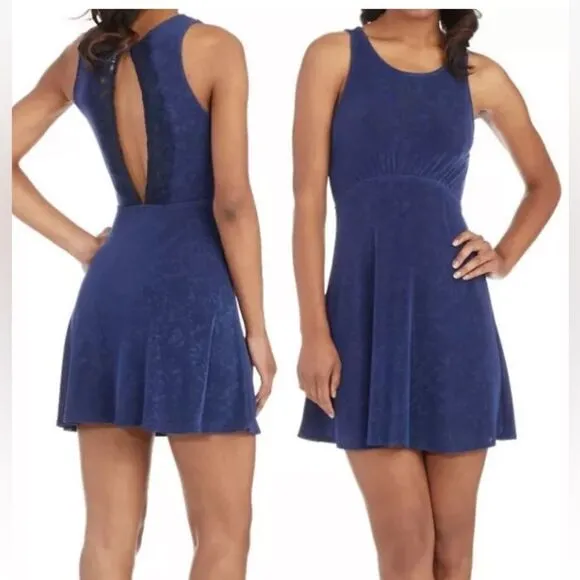 Free People Lady Jane Lace Cutout Jacquard Sleeveless Stretch Mini Skater Dress